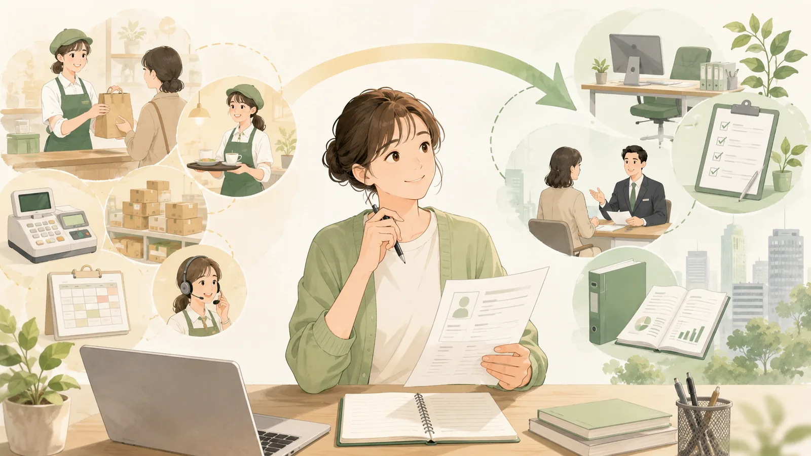 フリーター経験を正社員応募向けの応募書類に整理するイメージ