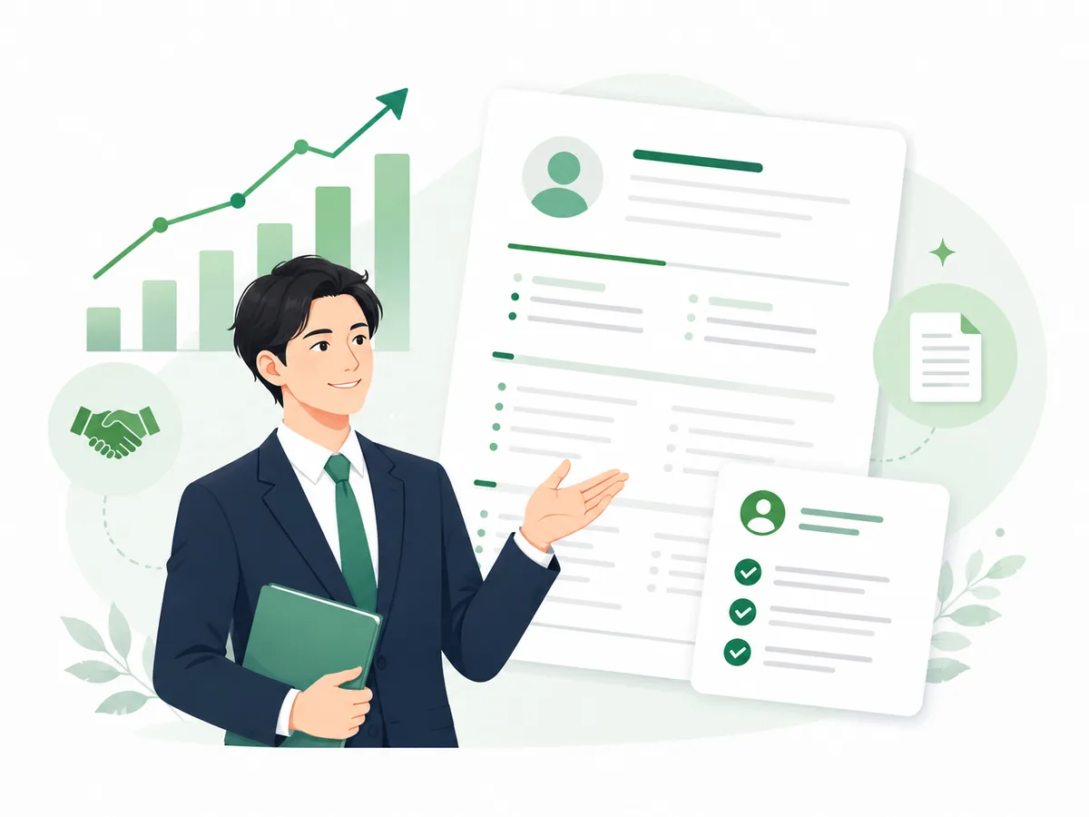 営業職の経験と職務経歴書作成をイメージしたイラスト
