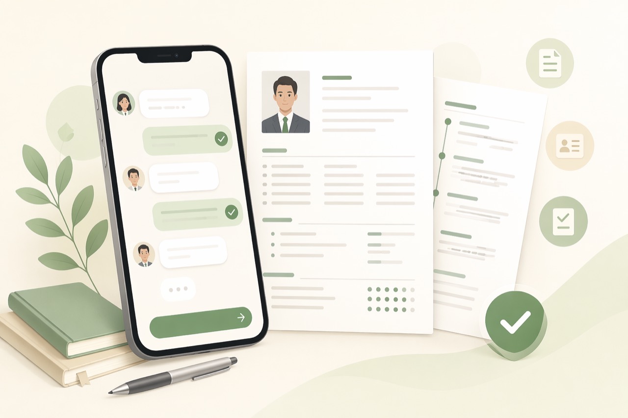 スマホでチャット入力しながら履歴書と職務経歴書を作成できるイメージ